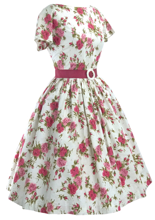 1950s Pink Roses and Rosebuds Cotton Dress  - New! (LAYAWAY)