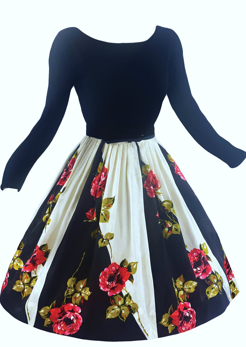 Vintage Early 1960s Crimson Roses Silk Dress- NEW!