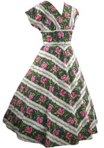 Vintage 1950s Pink Roses Stripe Cotton Dress - New!
