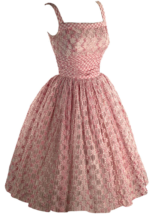 Late 1950s Early 1960s Pink & White Gingham Cotton Dress  - New!