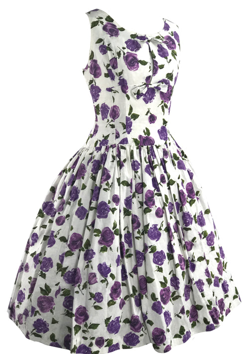 Vintage 1950s Purple Roses Cotton Dress- New!