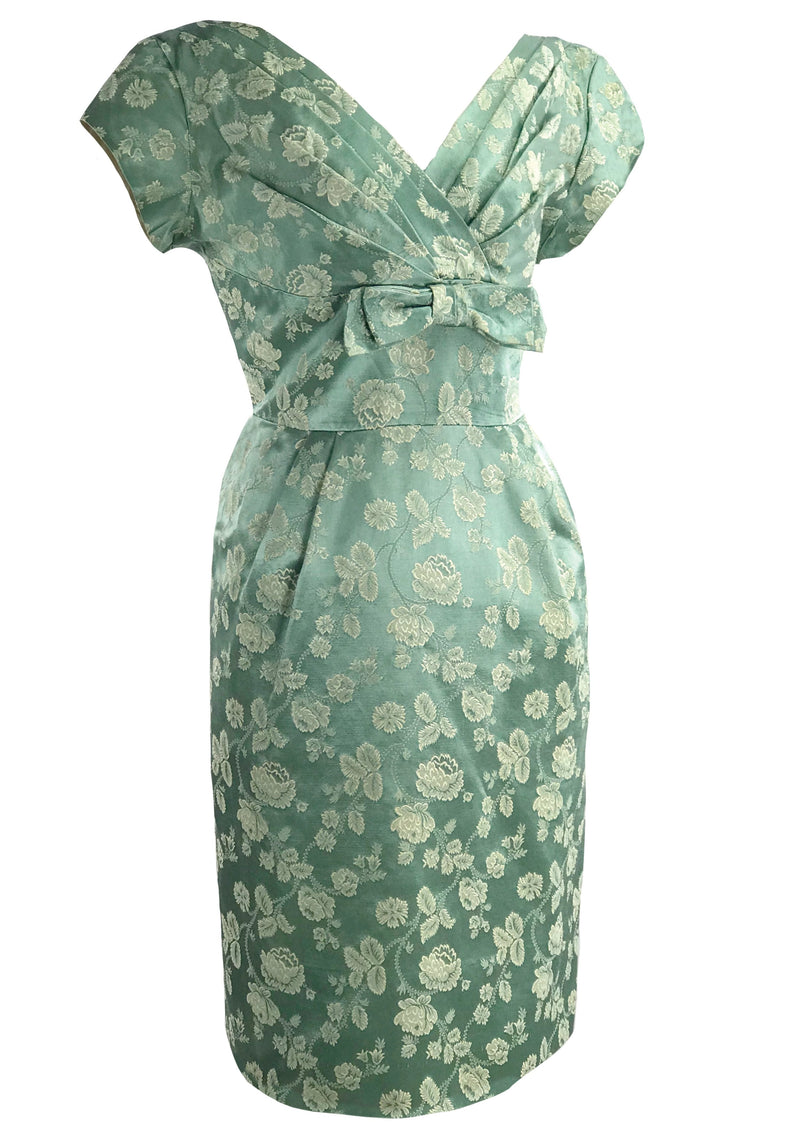 Vintage 1950s Seafoam Green Brocade Dress- New!