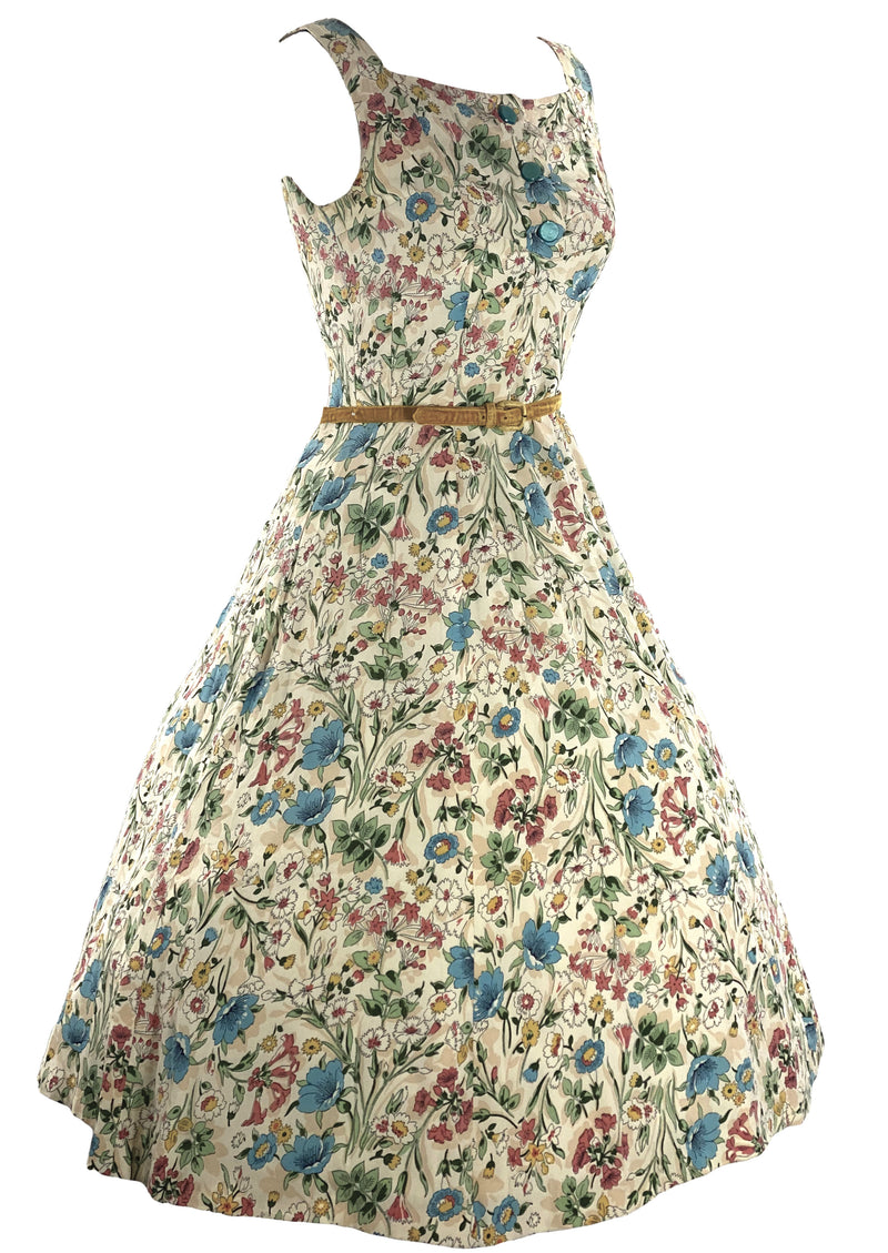 Vintage Late 1940s Field Flowers Rayon Dress- New! (ON HOLD)