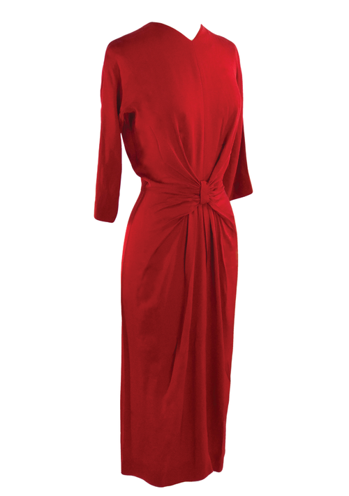 Dramatic 1940s Red Crepe Sculptured Dress- New!