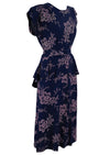 Vintage 1940s Navy Rayon with Pink Flower Print Dress- New!