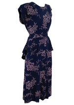 Vintage 1940s Navy Rayon with Pink Flower Print Dress- New!