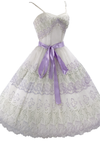 1950s Lilac & Green Embroidered Chiffon Party Dress - New!