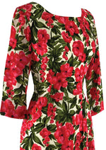 Early 1960s Quality Red Floral Silk Dress- New!