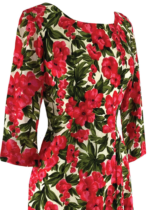 Early 1960s Quality Red Floral Silk Dress- New!