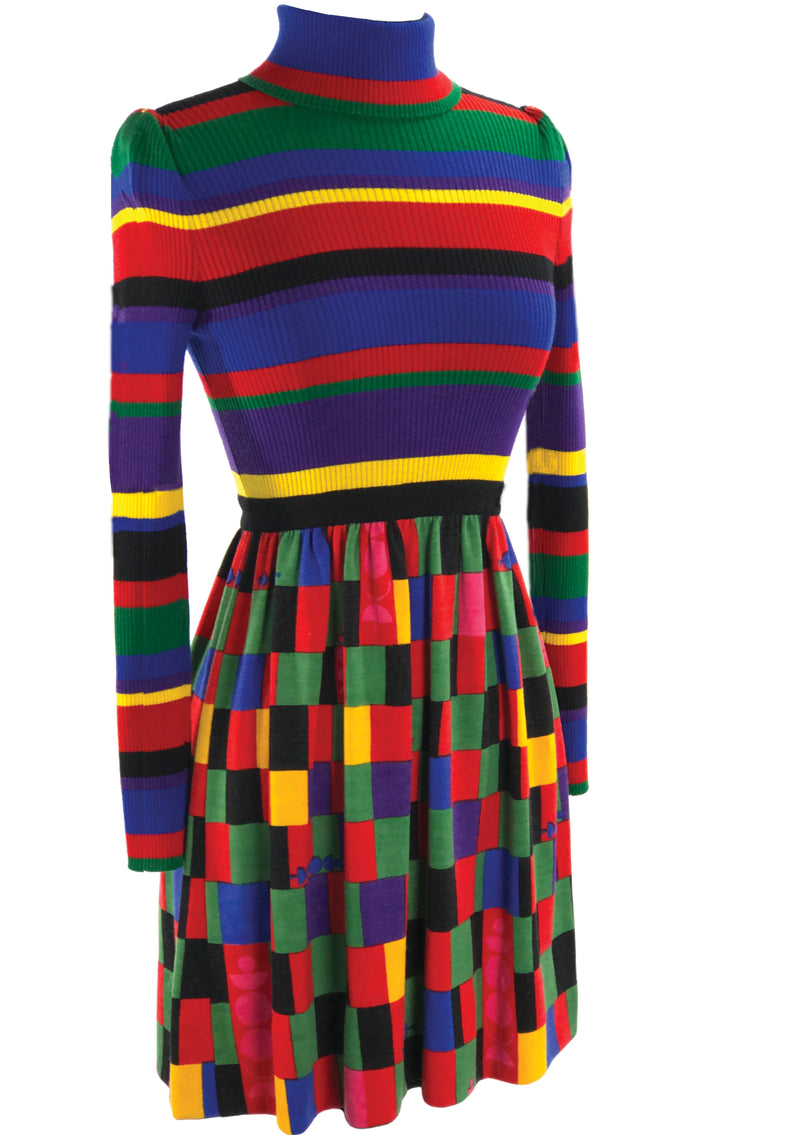 1960s Colour Block Designer Knit Dress- New! Coutura Vintage 1960s Colour Block Designer Knit Dress- New! Coutura Vintage