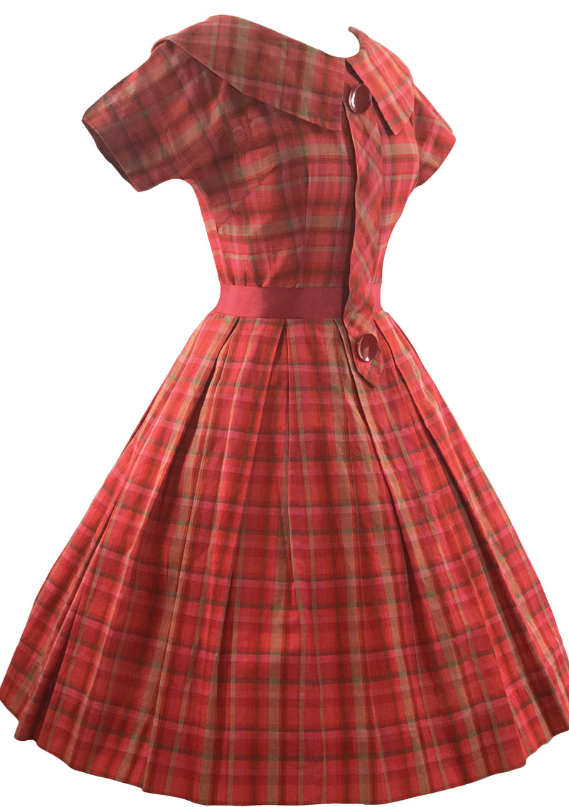Toni Todd Late 1950s Early 1960s Red Plaid Dress- New!