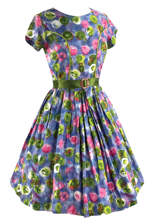 Early 1960s Impressionist Print Floral Cotton Dress - NEW!