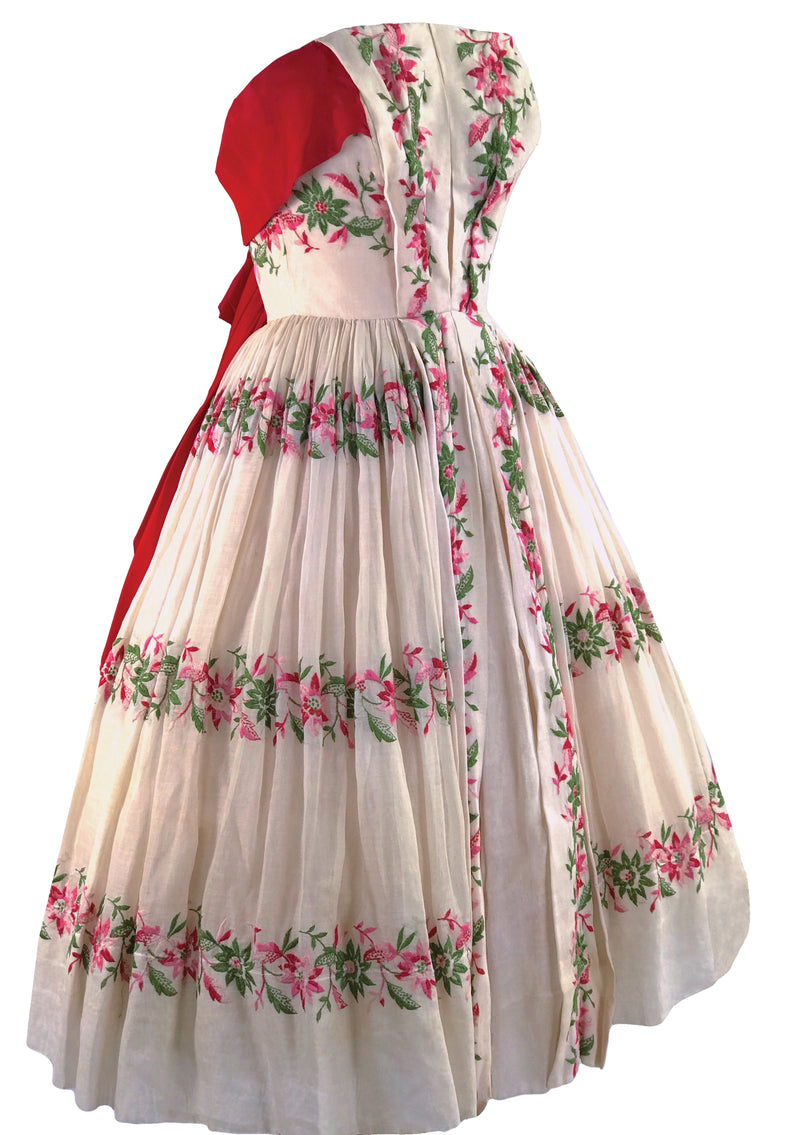 1950s Designer Floral Embroidered Organdie Dress - New!