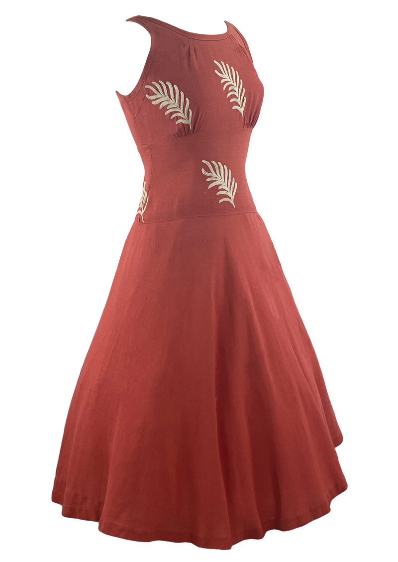 Vintage 1950s Coral Pink Linen Designer Dress - New!
