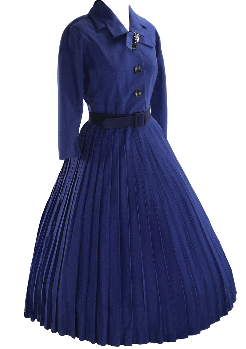 Gorgeous 1950s French Blue Wool Dress - New!