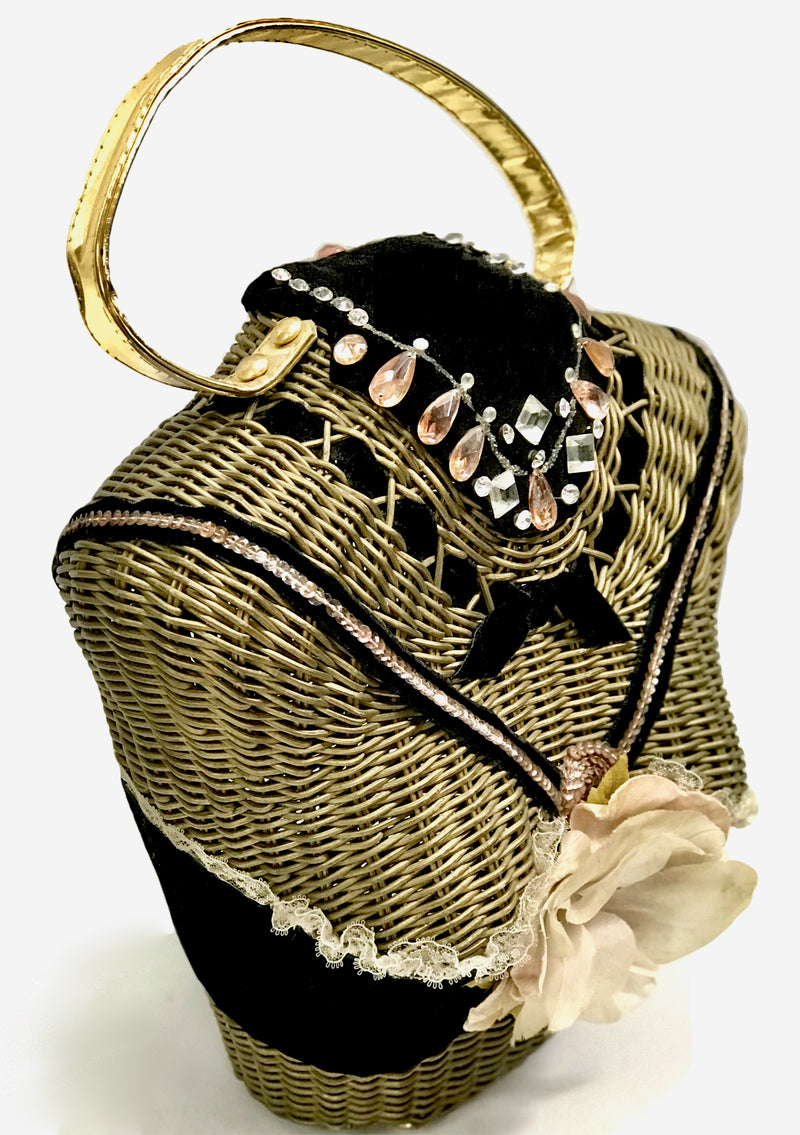 Vintage 1950s Wicker Figural Bustier Purse - New! (ON HOLD)