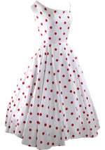 Vintage 1950s White & Red Polka Dot Cotton Dress - New! (Layaway)