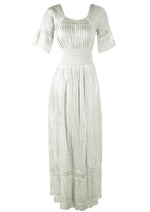 1970s Young Edwardian Look White Cotton Maxi Dress- New!