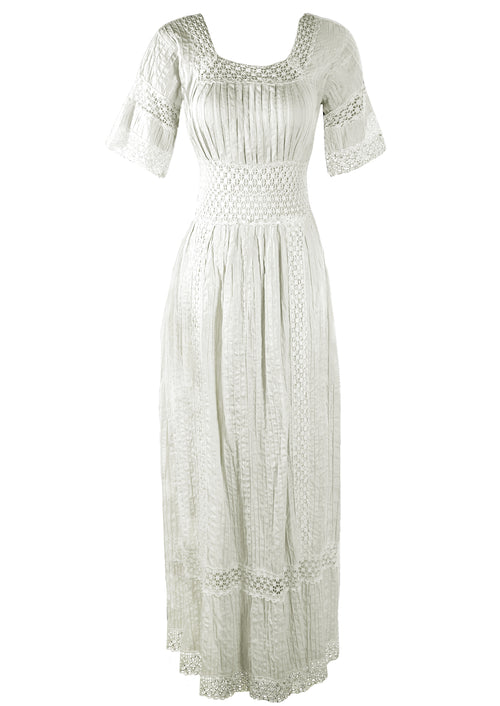 1970s Young Edwardian Look White Cotton Maxi Dress- New!