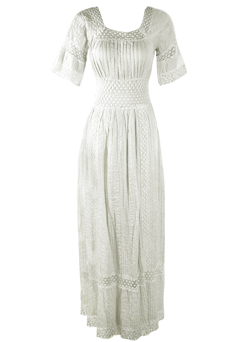 1970s Young Edwardian Look White Cotton Maxi Dress- New!