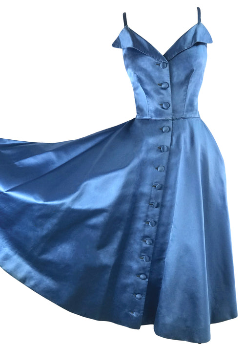 Amazing Late 1950s Blue Silk Satin Cocktail Dress- New!