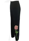 Vintage 1950s Black Cotton Velvet Rose Applique Slacks- New!