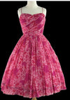 Vintage 1950s Fuchsia Pink Rose Print Chiffon Dress - New!