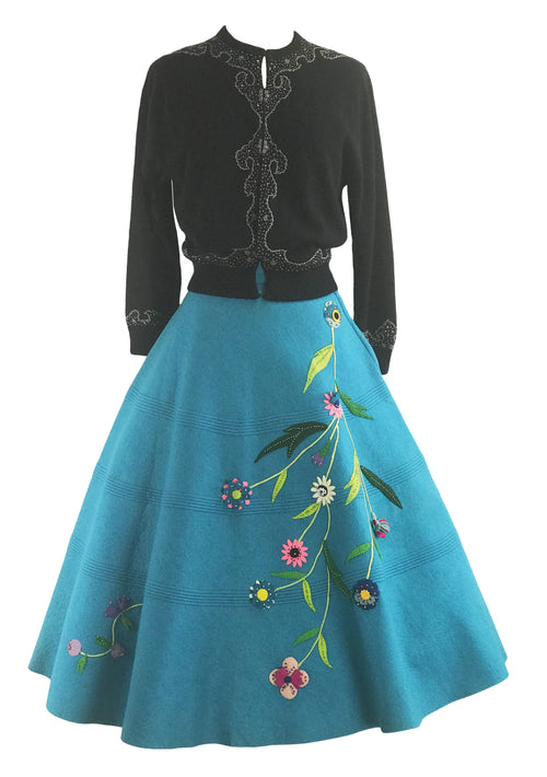Vintage 1950s Blue Felt Applique Skirt- New!