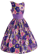 Late 1950s - Early 1960s Purple & Pink Floral Designer Dress - New!