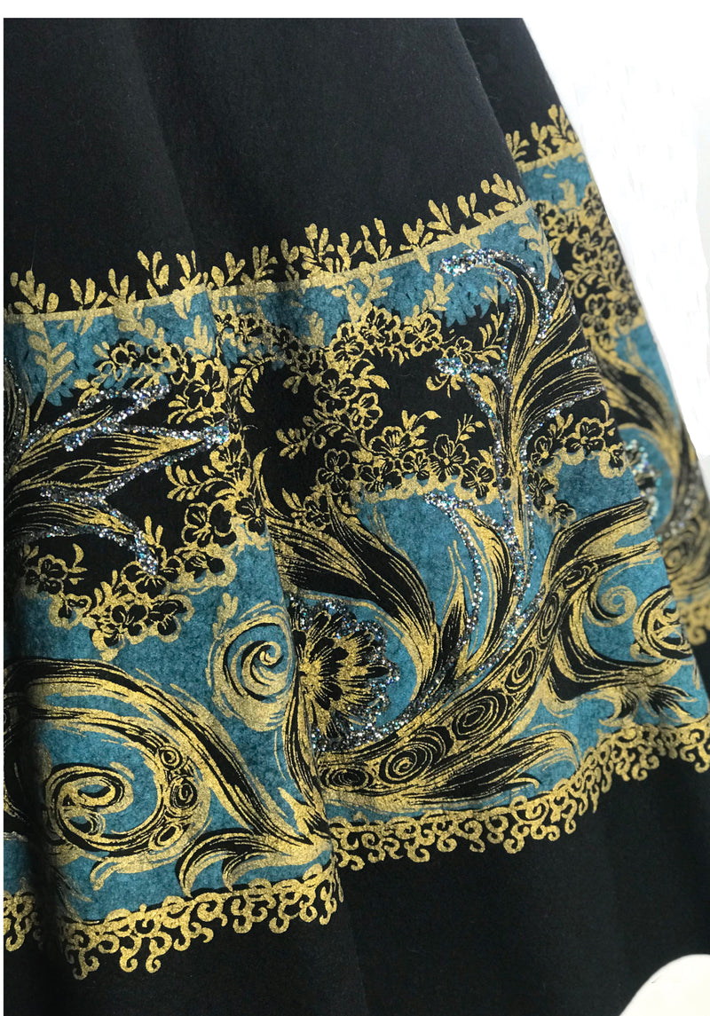 Vintage 1950s Black Painted Wool Felt Skirt - New!
