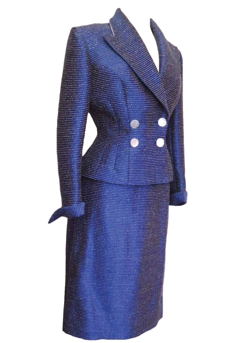 Wonderful Couture  1950s Blue & White Flecked Lilli Ann Suit- New!