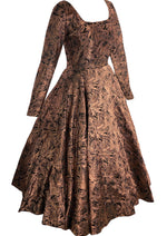 1950s Feather Print Black & Bronze Jacquard Dress- New! (ON HOLD)