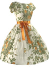 Glorious 1950s Golden Rose Spray Cotton Dress - New!