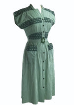 Late 1940s Early 1950s Green & Ivory Stripe Dress- New! (ON HOLD)