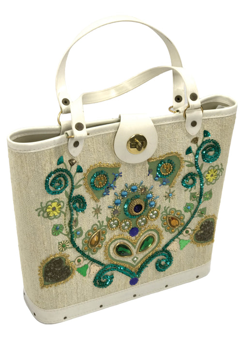 Vintage 1960s Edith Collins Jewelled Canvas Handbag - New!