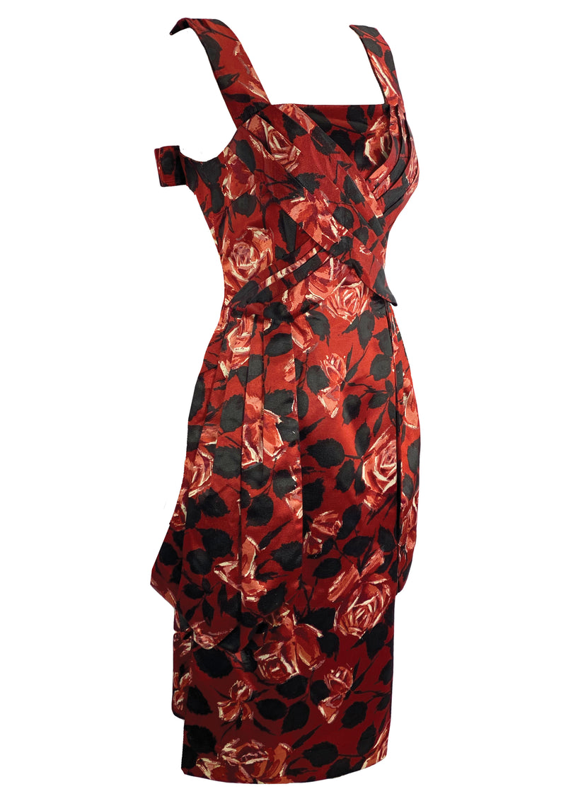 Late 1950s Designer Donarica Garnet Rose Sheath Dress- New!