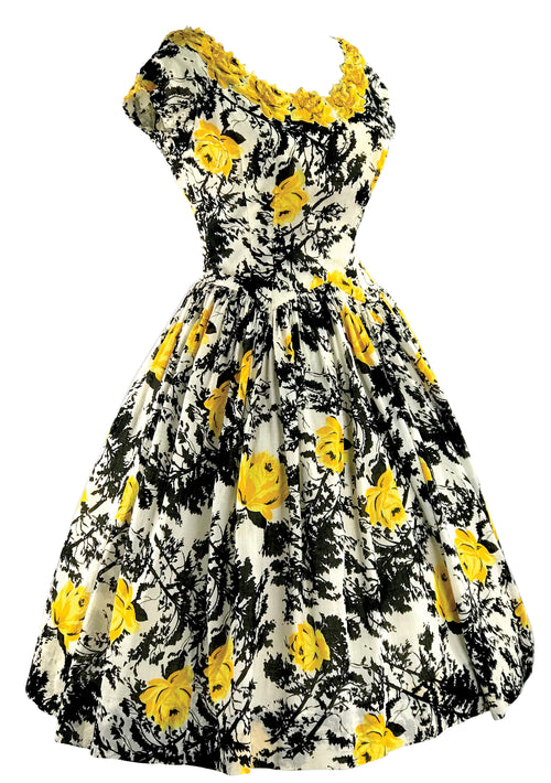 1950s Golden Roses Applique Cotton Dress - New!