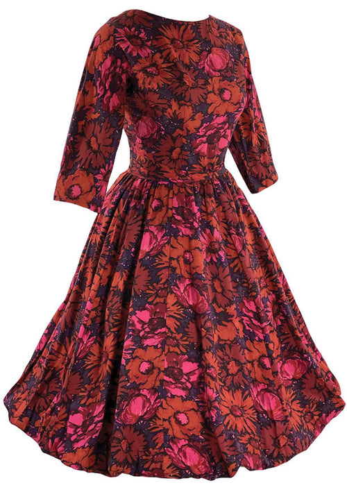 Vintage Late 1950s Early 1960s Magenta & Purple Floral Dress- New!