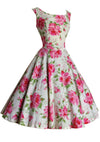Original 1950s Vibrant Pink Roses Cotton Dress - New!