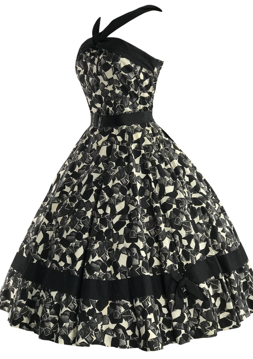 Vintage 1950s B&W Stain Glass Print Cotton Sundress - New!