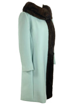 Vintage 1960s Duck Egg Blue Wool Coat with Mink Trim - New!