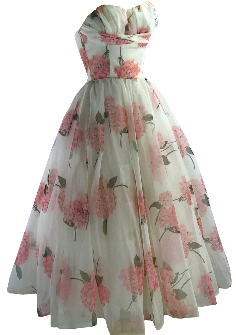 Vintage 1950s Pink Hydrangea Chiffon Party Dress - New!