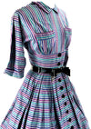 1950's Slate, Blue, Jade & Purple Striped Dress - New!