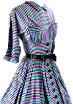 1950's Slate, Blue, Jade & Purple Striped Dress - New!