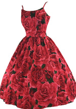 Vintage 1950s Red Roses Silk Dress - New! ( LAYBY)