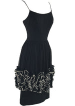 Sophisticated Early 1960s Black Chiffon Ruffle Dress - New!