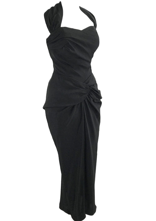 Vintage 1950s Designer Black Rayon Draped Dress - New!