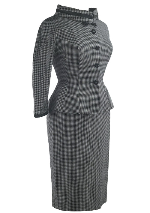 1950s Lilli Ann Designer Navy & White Houndstooth Suit - New!