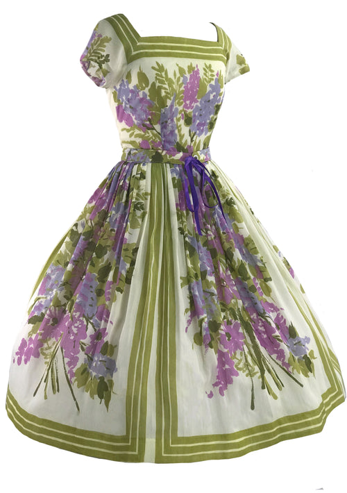 1950s Jerry Gilden Designer Lilac Border Floral Dress- New