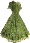 Spectacular Early 1950s Green Daisy Print Dress- New!